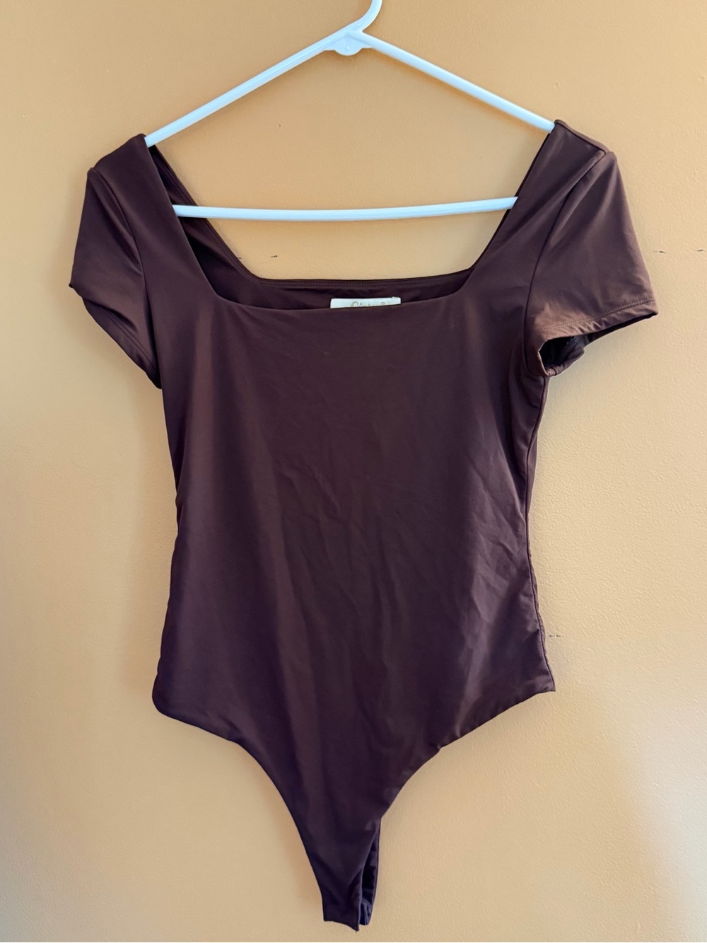 Brown Square-Neck Short Sleeve Bodysuit